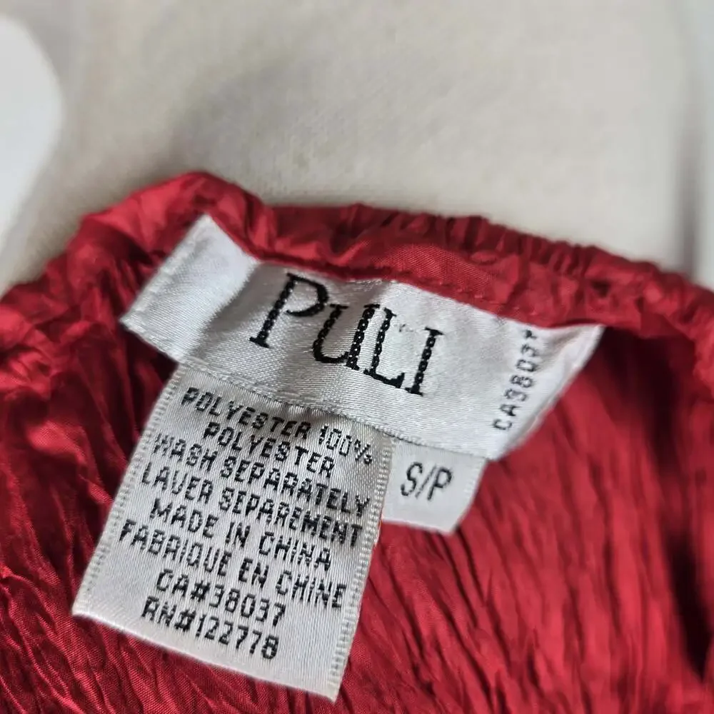 Y2K PULI Red Crinkle Cami Tank Top Stretch Ruched Party Clubwear Small Rave